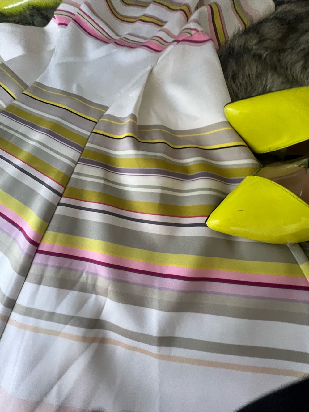 Ted Baker White A-Line Skirt with Pink, Lime & Gray Stripes - Picture 5 of 8